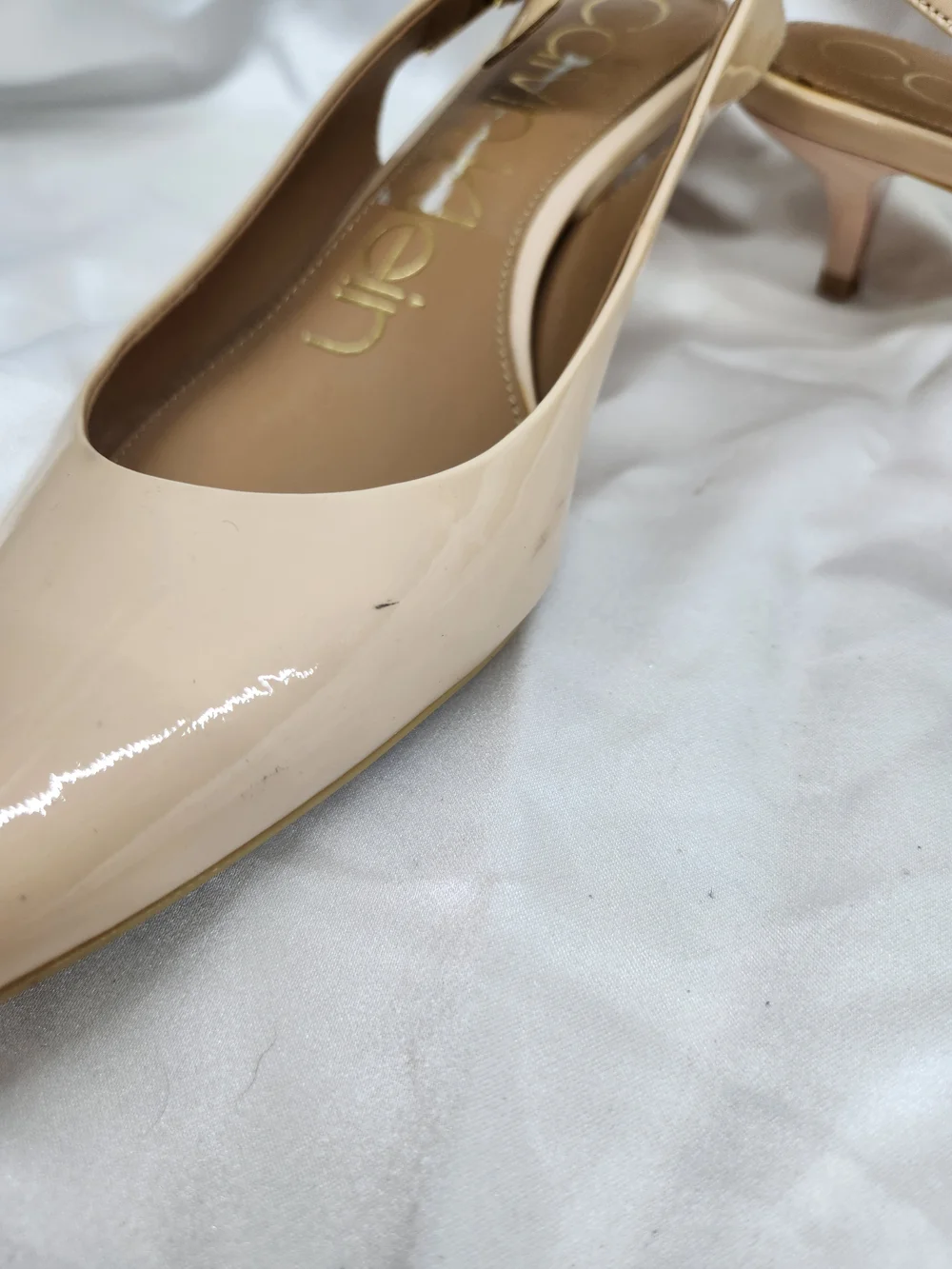 Calvin Klein Beige Patent Pointed Slingback Flats